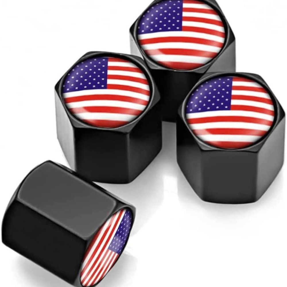 American‎ Flag USA Tire Valve Stem Caps - Set of Four - Universal Fit - Black
